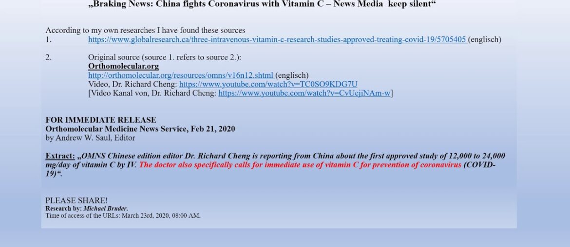 China fights Coronavirus with Vitamin C – News Media  keep silent