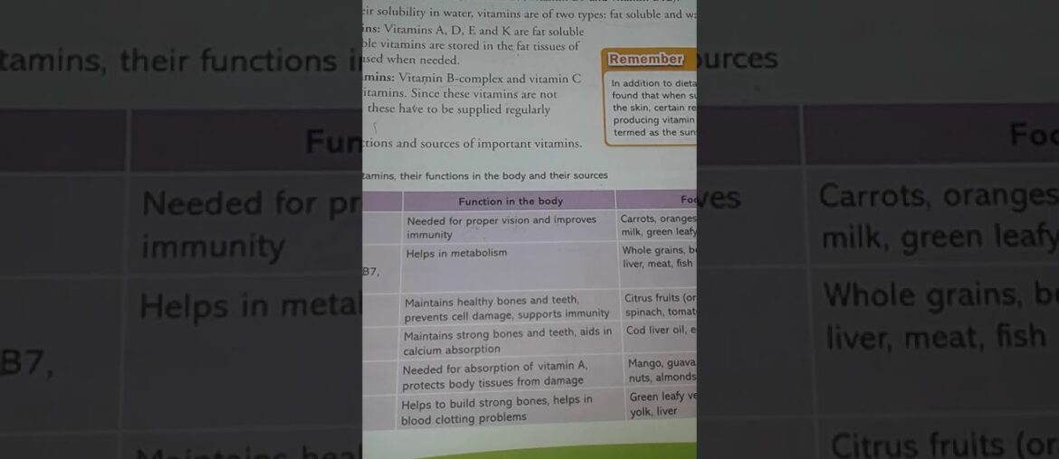 Class 6 function and sources of vitamins