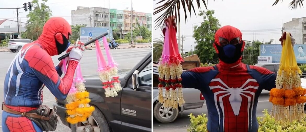 Flower Seller Dresses As Spider-Man To Earn Money During Covid-19 Lockdown