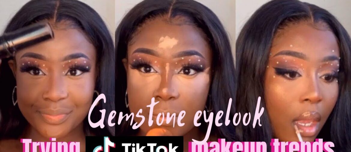 TRYING TIKTOK MAKEUP TRENDS!!! (Gemstone Eyelook) | simisimple