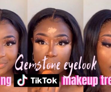 TRYING TIKTOK MAKEUP TRENDS!!! (Gemstone Eyelook) | simisimple