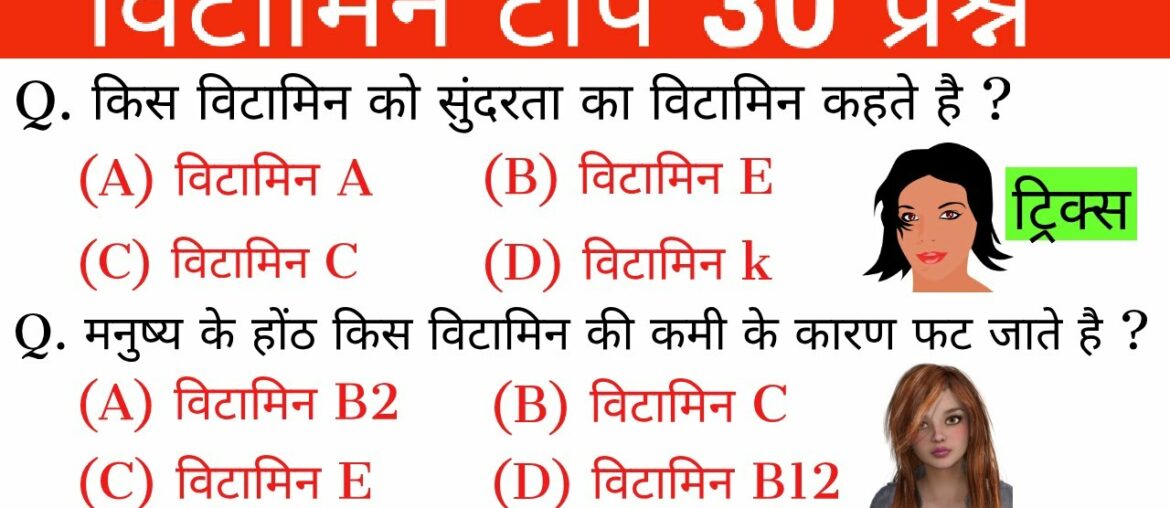 Vitamins Top 30 important questions I Science Gk in Hindi I Vitamins Gk Tricks I Vitamins Questions