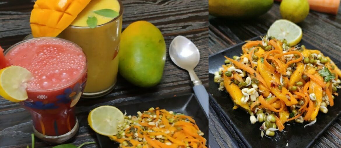 Breakfast with this Sprouts mango Salad & mango Spinach smoothie