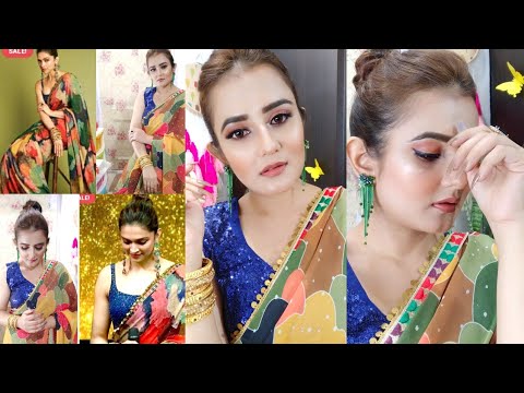 Deepika Padukone Inspired Makeup, Hair, Saree / Summer Longlasting Nude Makeup / SWATI BHAMBRA