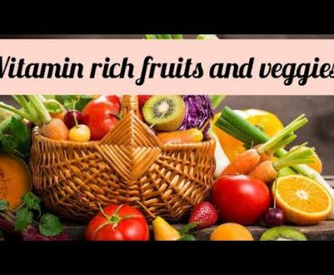 Vitamins, protein and minerals rich fruits and vegetables, food nutrition.