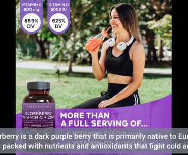 Elderberry, Vitamin C, Zinc, Vitamin D 5000 IU & Ginger Immune Support Supplement, 2 Month Supp...