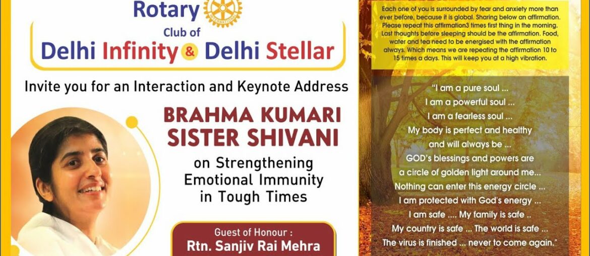 Strengthening Emotional Immunity - Covid Times - Sister BK Shivani | Rotary Club Infinity & Stellar