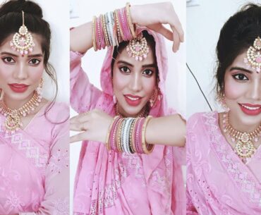 pink saree makeup look super affordable makeup look....