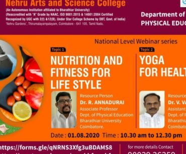 Nutrition and fitness fir life style & Yoga for Health, Webinar by Dept of Physical Education.