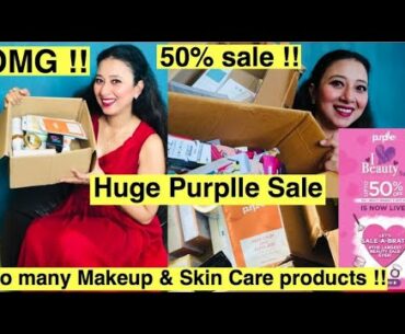 Eman bur Makeup aru Skin care products anilu akeloge | 50% Sale di ase | Huge Purplle Haul Video