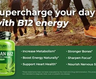 NATURELO Vegan B12 with Organic Spirulina - Best Natural Supplement for Energy, Metabolism and...