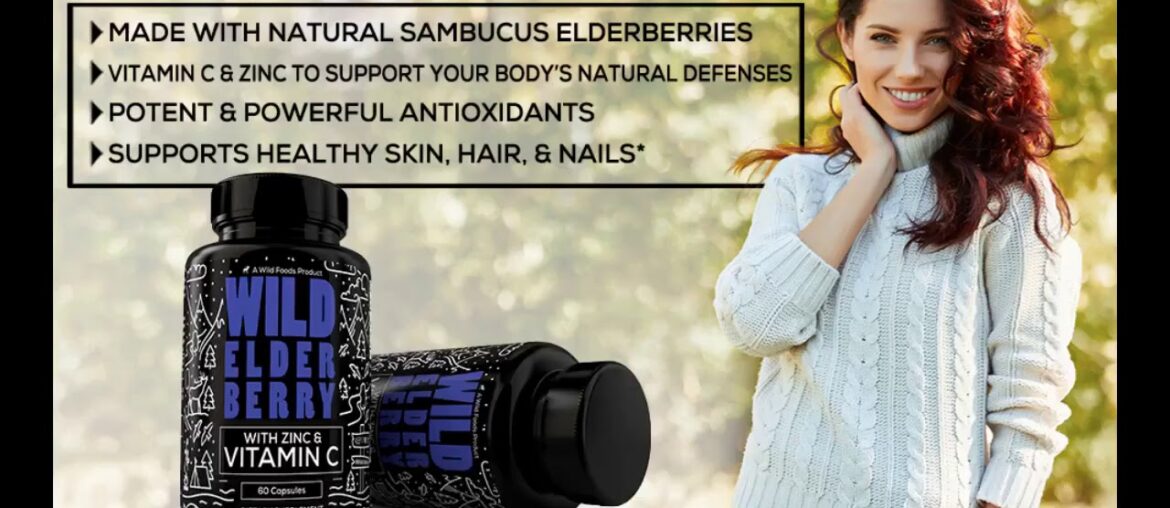 Wild Elderberry with Zinc and Vitamin C - Daily Herbal Supplement with Sambucus Extract for Wom...
