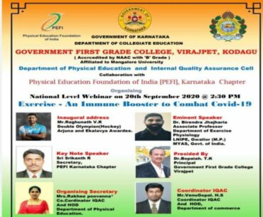 Exercise - An Immune Booster to Combat Covid-19" on 20th Sept 2020 @ 2.30 PM.