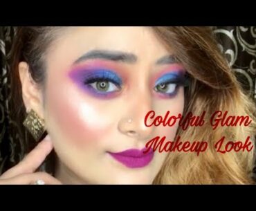Step By Step Glam Makeup Look | Colorfull Eyes | Loveleen kaur