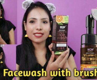 #wowskinscience #vitaminc || WOW Vitamin C foaming face wash with built face brush review and demo |