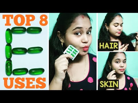 Top 8 uses of Vitamin E oil for Skin & Hair in telugu.