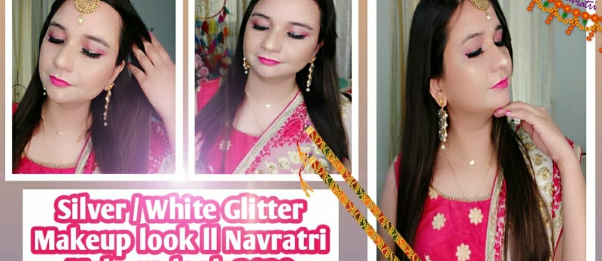 SILVER / WHITE Glitter Eye Makeup look ll 9 days 9 wearable makeup look for Navratri 2020 ll Day 3 l