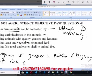 WAEC 2020 AGRIC  SCIENCE OBJECTIVE PAST QUESTION 40 Animal Nutrition