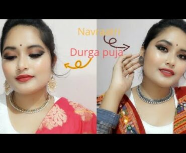 Indian Festive Look for Navraatri & Durga Puja| Smoky eye makeup