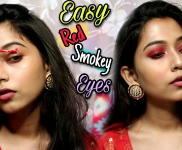 Easy Red Smokey Eyes Tutorial For Beginners Using Only A Red Lipstick || Skincare+ Makeup look