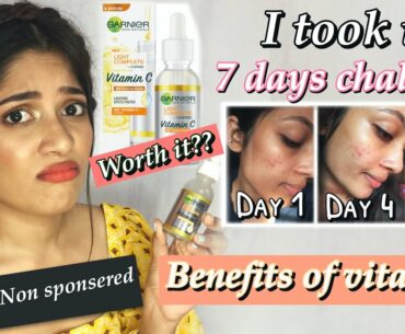 *NEW* Garnier Vitamin C Serum Review  | 7 days Challenge | Live Demo , Ingredients | Shocking Result