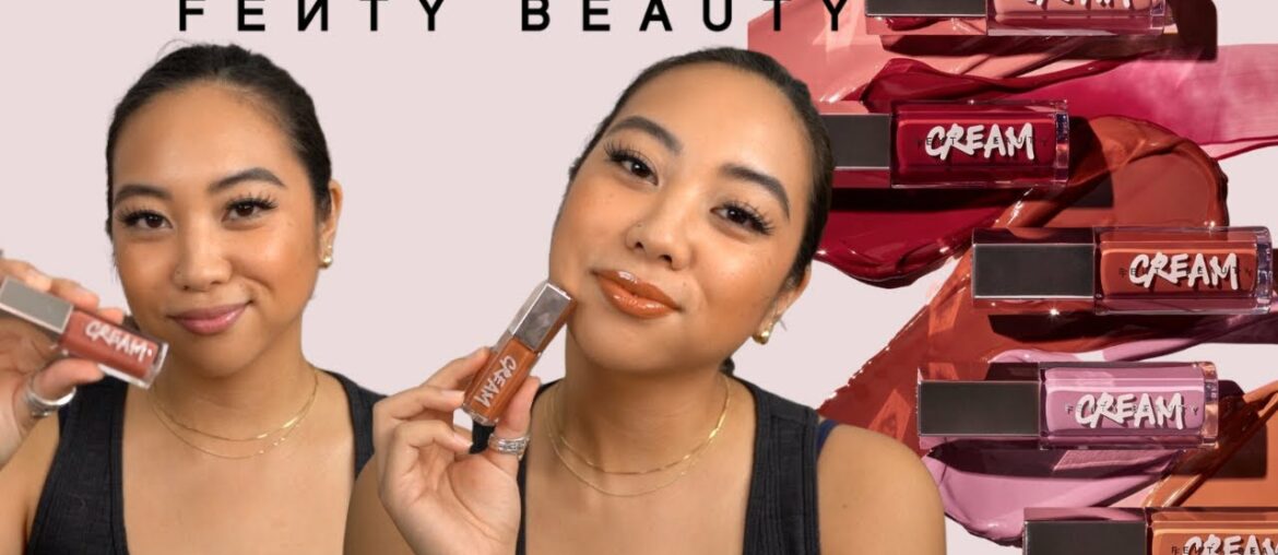 FENTY BEAUTY GLOSS BOMB CREAM COLOR DRIP LIP CREAM | FULL COLLECTION SWATCHES | MEDIUM SKINTONE