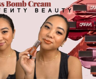 FENTY BEAUTY GLOSS BOMB CREAM COLOR DRIP LIP CREAM | FULL COLLECTION SWATCHES | MEDIUM SKINTONE