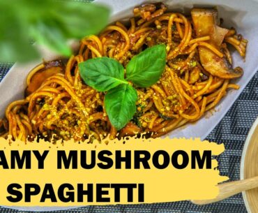 CHRISTMAS RECIPE | SIMPLE & EASY CREAMY VEGAN MUSHROOM SPAGHETTI WITH CASHEW PARMESAN