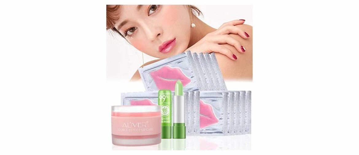 Lip Treatment set - Vitamin C Lip Mask and Strawberry Lip Scrub Aloe Vera Lipstick for Dry Lips Moi