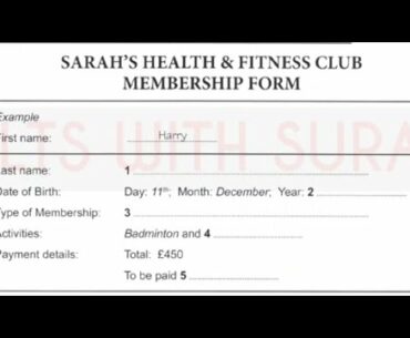 SARAH'S HEALTH & FITNESS CLUB MEMBERSHIP FORM LISTENING PRACTICE TEST WITH ANSWERS| IELTS WITH SURAJ
