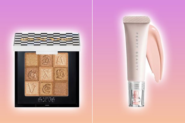 Split image Fenty concealer and Gwen Stefani highlighter. 