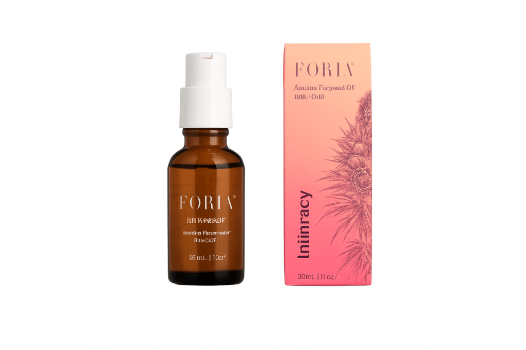 Foria Awaken Arousal Oil in a bottle and box.
