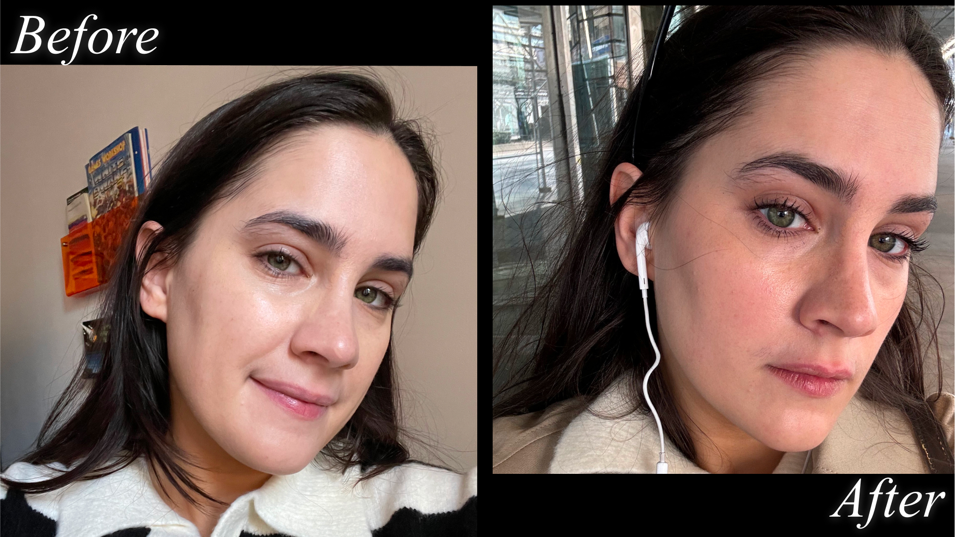 Fashion E-Commerce Editor Julia Marzovilla before and after testing the Victoria Beckham Beauty Concealer Pen With Tfc8®