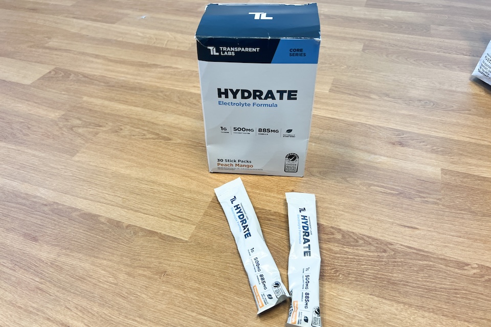 Transparent Labs Hydrate electrolyte box.