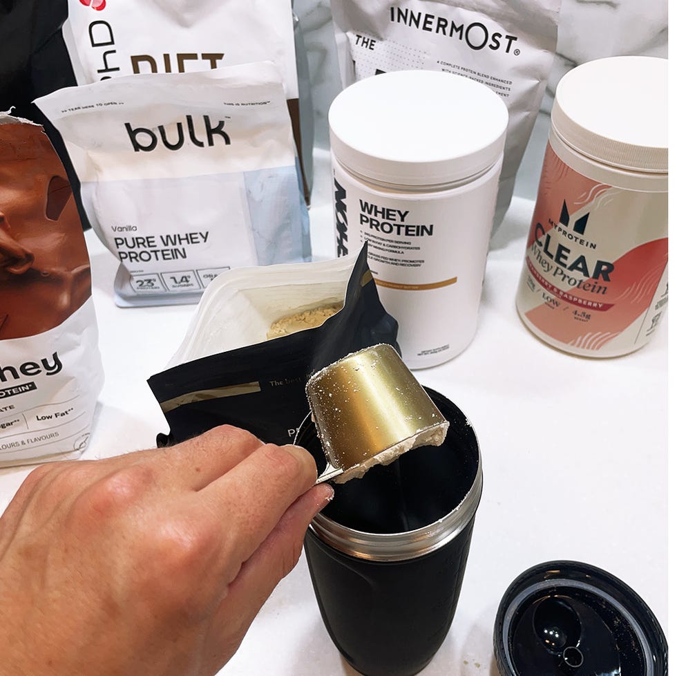 men's health editors testing whey protein powder