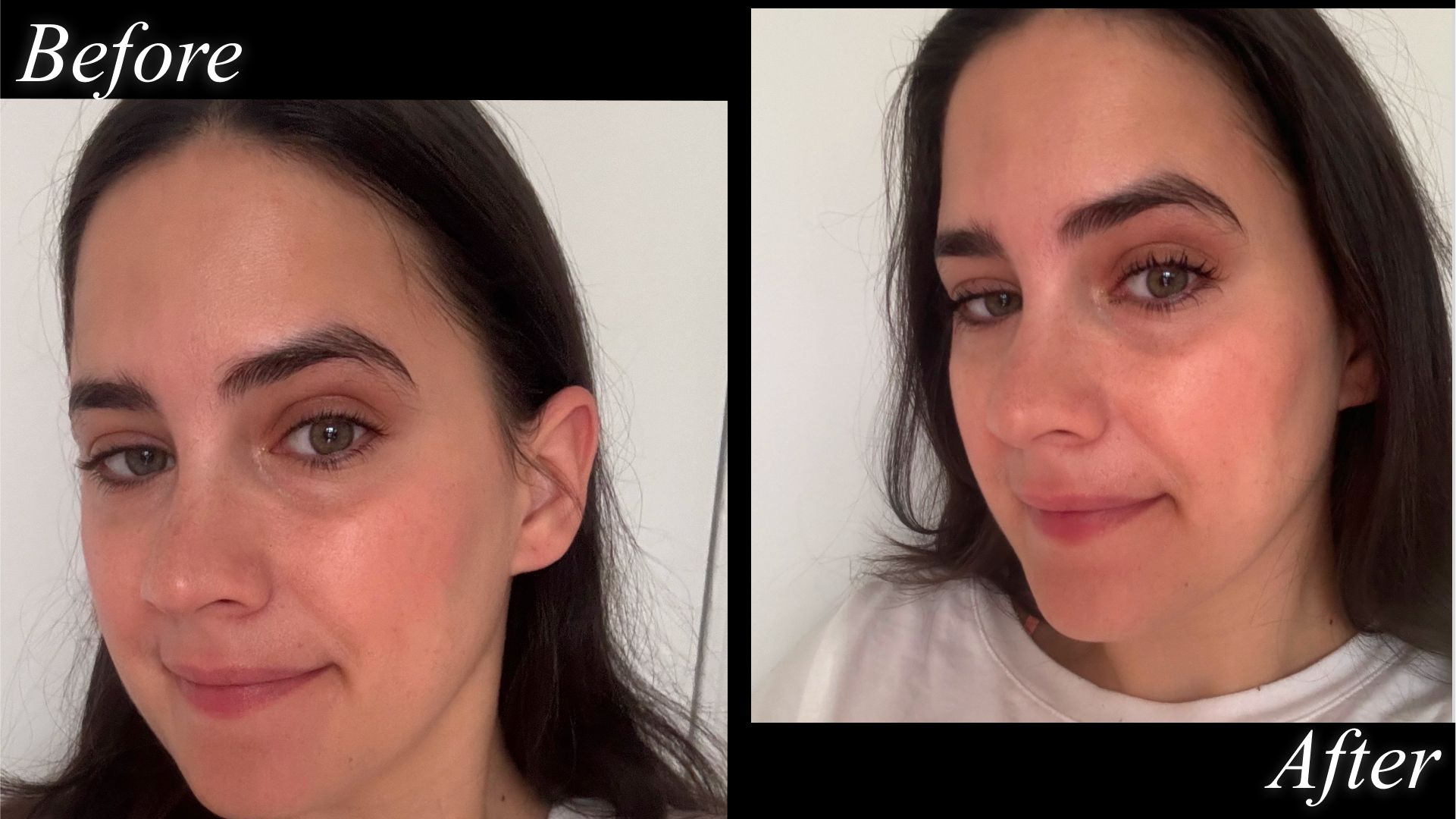 Fashion E-Commerce Editor Julia Marzovilla before and after testing the Victoria Beckham Beauty Future Lash Mascara