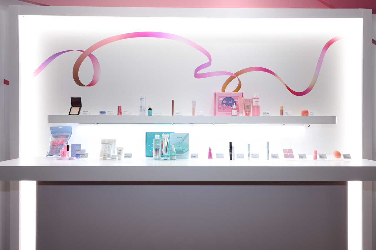 Korean beauty products are on display at the Mega Beauty Awards 2025, hosted by Qoo10 Japan at the Grand Prince Hotel Shin Takanawa in Tokyo on Monday. (eBay Japan)