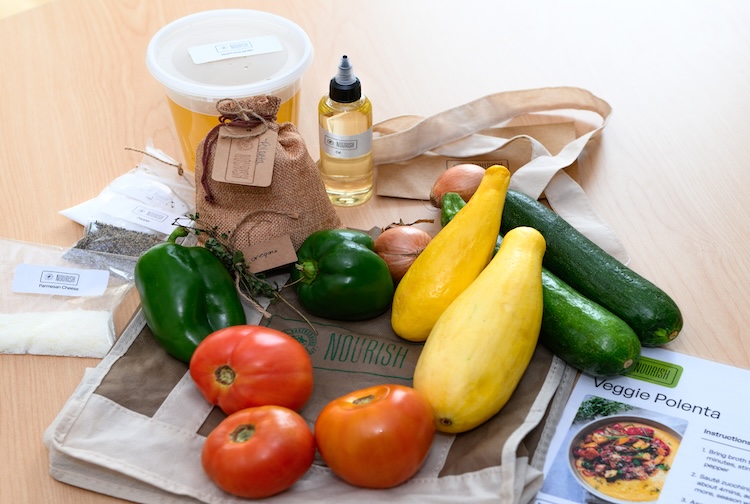 Vegetables and ingredients spread out on table