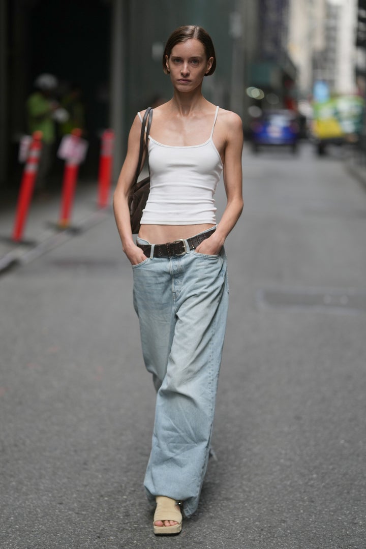 Model Lea Lukek is seen wearing low-rise jeans in New York on Sept. 12.