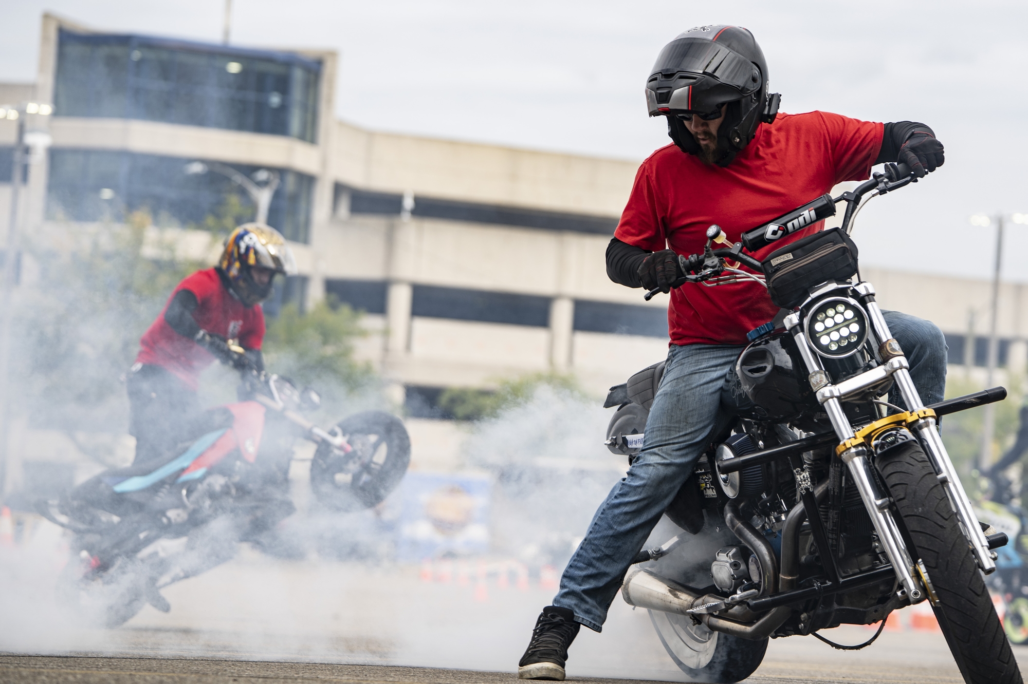 The VCR Stunt Team performs at the 18th annual Bikes on the Bricks in Flint on Saturday, Sept. 6, 2025. 