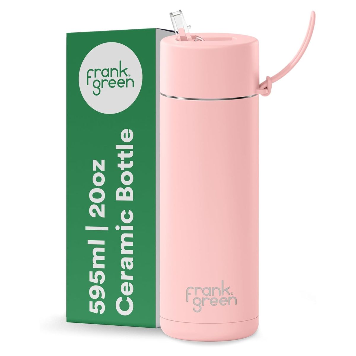 Frank Green Insulated Water Bottle for Cold or Hot Drinks - 595ml/20oz Metal Bottle With Straw Lid, Ceramic Insulated, Stainless Steel, Triple Wall Vacuum - Blushed Pink by Frank Green