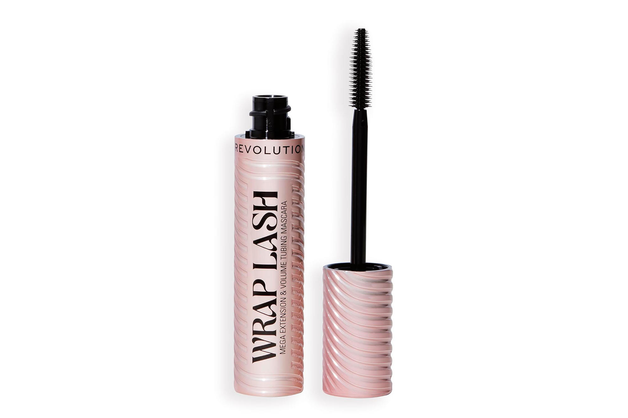Revolution Wrap Lash mascara with its wand extended.