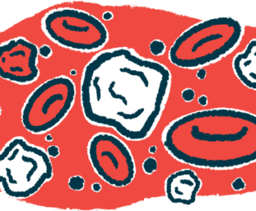 An illustration shows white and red blood cells close up.