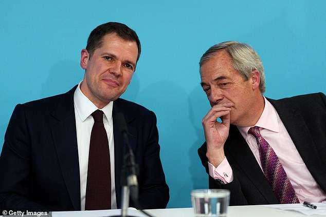Robert Jenrick (left) appeared to have several meetings with Nigel Farage (right) at both Oswald's and 5 Hertford Street