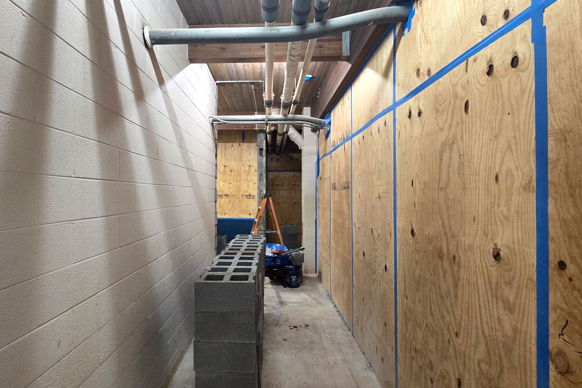 Part of the men's locker room at the aquatic center has been walled off for hallway construction.