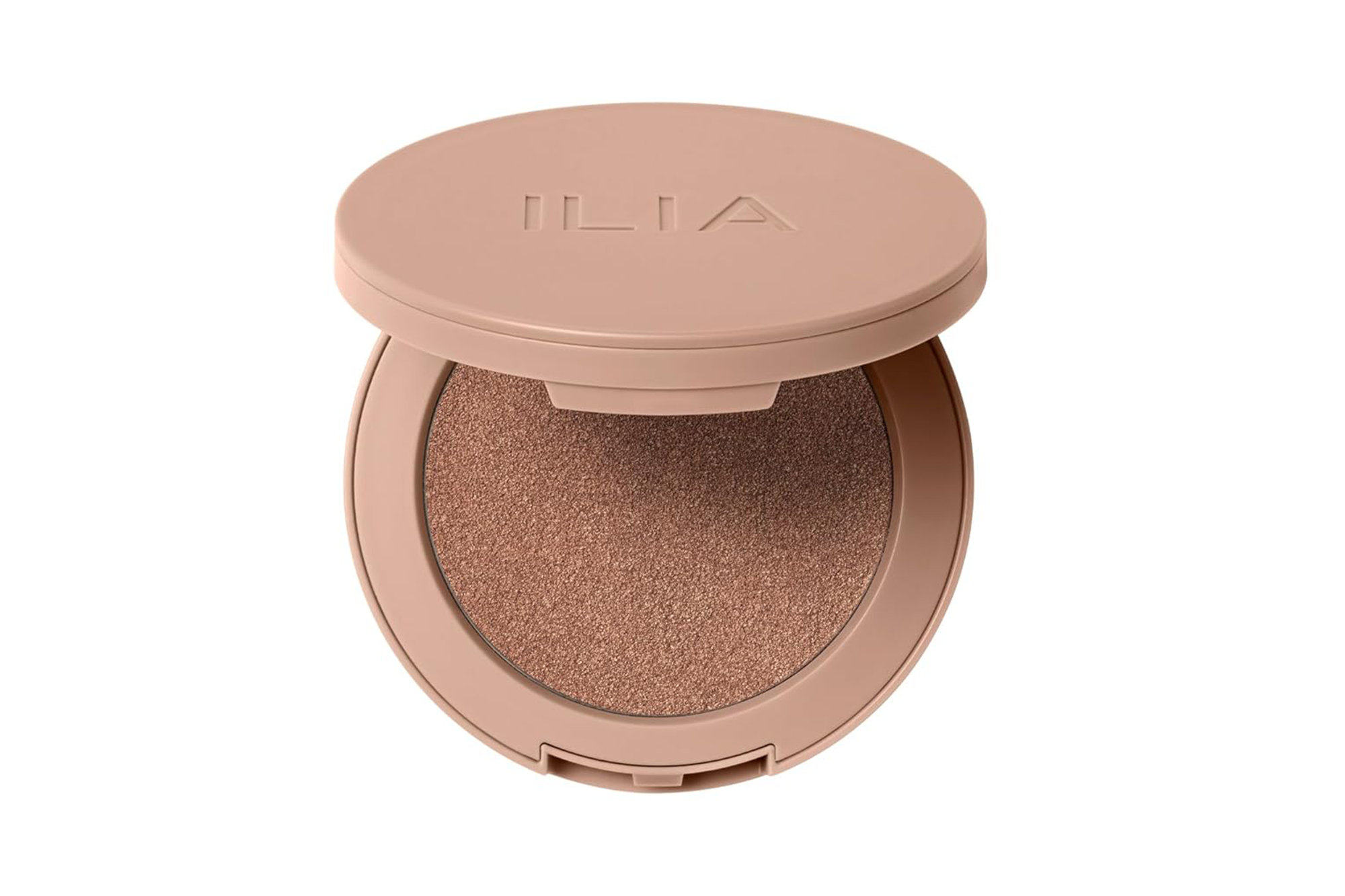ILIA eye shadow compact in a beige case.