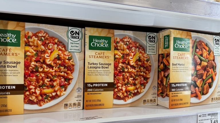 Meals with "GLP-1 Friendly" labels sit on the shelf of...
