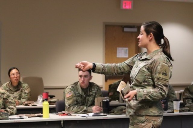 Capt. Katharine Long conducts a field nutrition class.