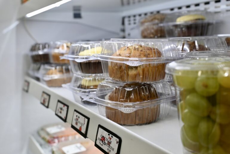 AlphaEats has a fridge full of items for members to grab on the go. (Roo Moody/Community Impact)