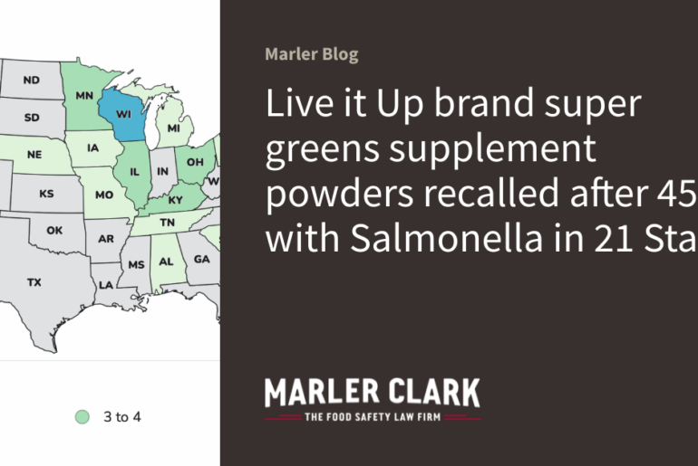 Live it Up brand super greens supplement powders recalled after 45 with Salmonella in 21 States